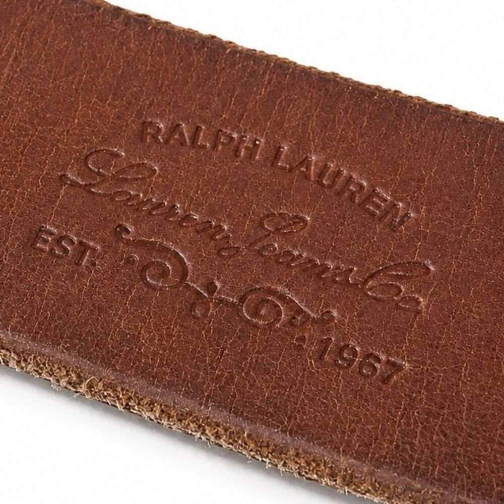 Ralph Lauren Mens Brown Leather Belt Brass Buckle Made USA XL Western Casual - Picture 4 of 6